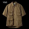 5/4 Sleeve Work Shirt American-Style Elastic Cargo Short-Sleeved Retro Outdoor Multi-Pocket Shirt Four Pocket Shirts Asia Size 1