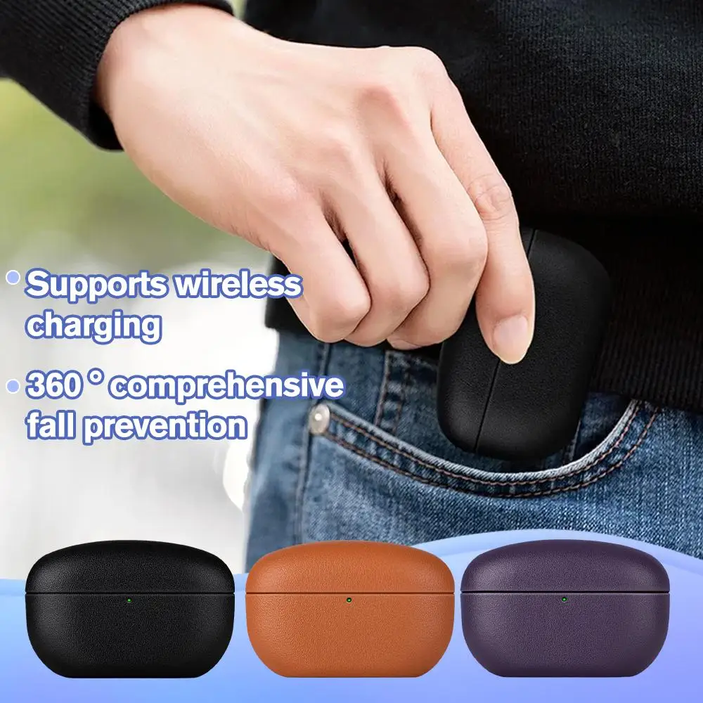 Funda de cuero genuino para auriculares SONY WF-1000XM5, Funda de cuero de vaca hecha a mano, WF 1000XM5, patrón de grano, Bluetooth, Prote F3K7