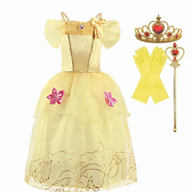 Girl Belle Princess Dress Kids Beauty and The Beast Costume Girl Baby Christmas Princess Birthday Party Fancy Dress 2-10 Years Belle dress B set 3