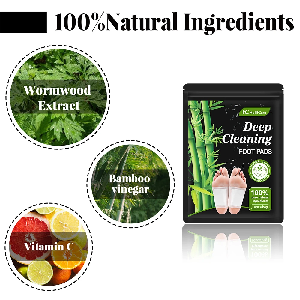 Natural Wormwood Bamboo Detox Foot Patches Detoxification Body Toxins Cleansing Slimming Stress Relief Feet Pads Beauty Health natural herbal foot pads foot pads wormwood pain relief patch