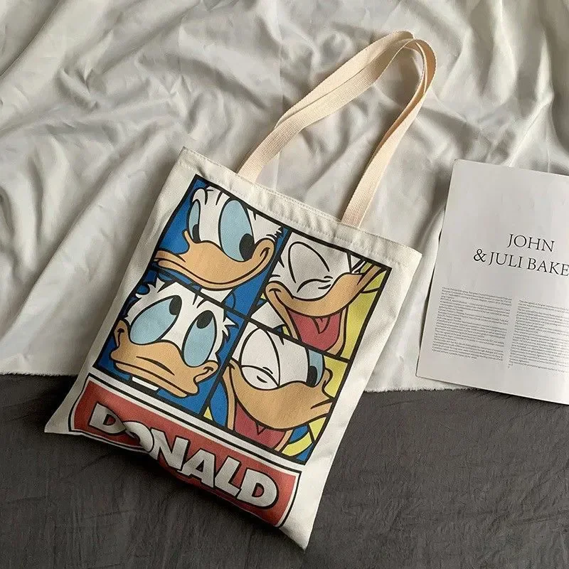 2023 Disney Canvas Tote Bags For Girls Anime Donald Duck Handbags Custodia Di Grande Capacità Cute Cartoon Borse A Tracolla Regali