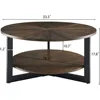 Round Coffee Table with Storage Shelf, Farmhouse Living Room Cocktail Black Metal Legs, Circular Solid Wood Center Tea Table 3