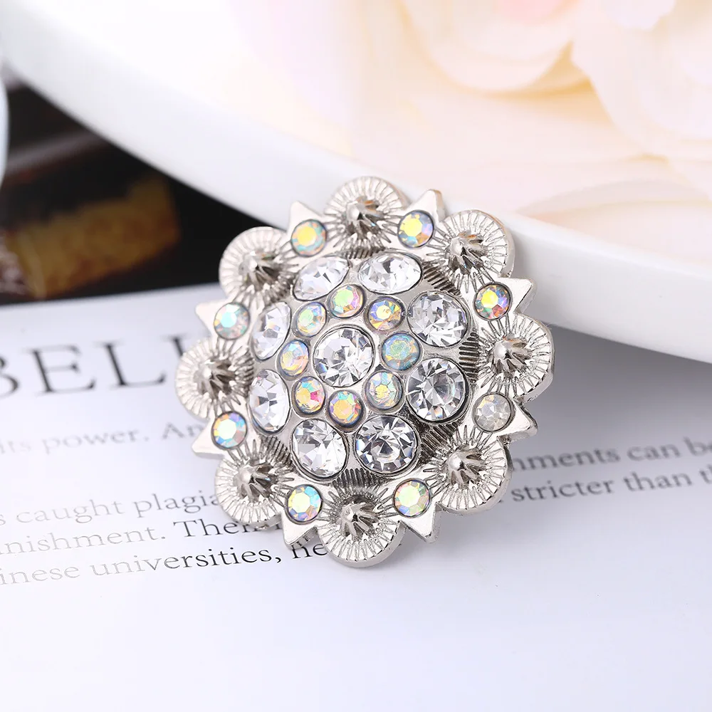 Colorful Rhinestone Conchos Buckle Metal Flower Crystal Leather Bag Belt Decorative Buttons Screw Back Leathercraft Accessories