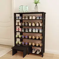 6 Tier Wood MDF Shelf Shoe Rack with One Footstool/Shoe Storage Shelves Free Standing Flat Shoe Racks Classic Style -103% 2