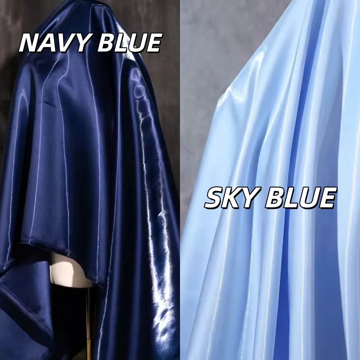 Blue Luxury Glossy Metallic Reflective Satin Fabric for Fashion and Formal Wear
