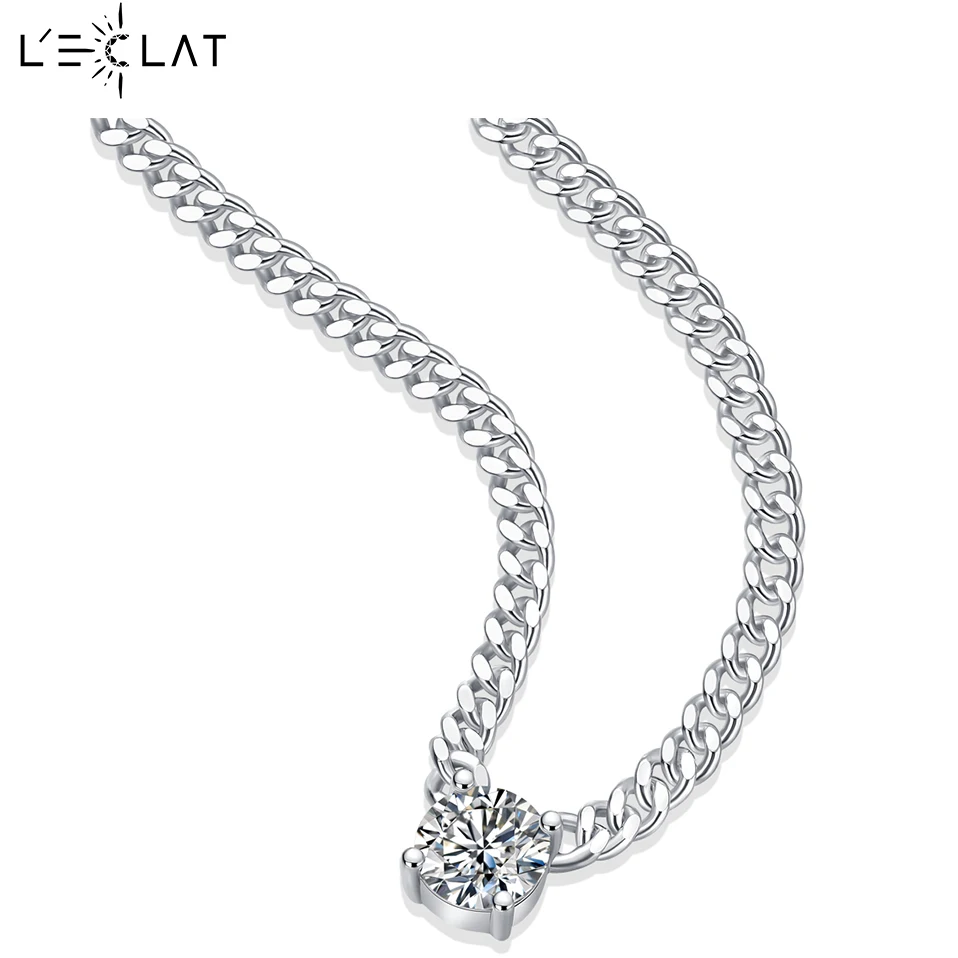 

LECLAT 1CT Moissanite Tennis Necklace for Woman Wedding Jewely 18k White Gold Certificate 925 Sterling Sliver Plated Pendent