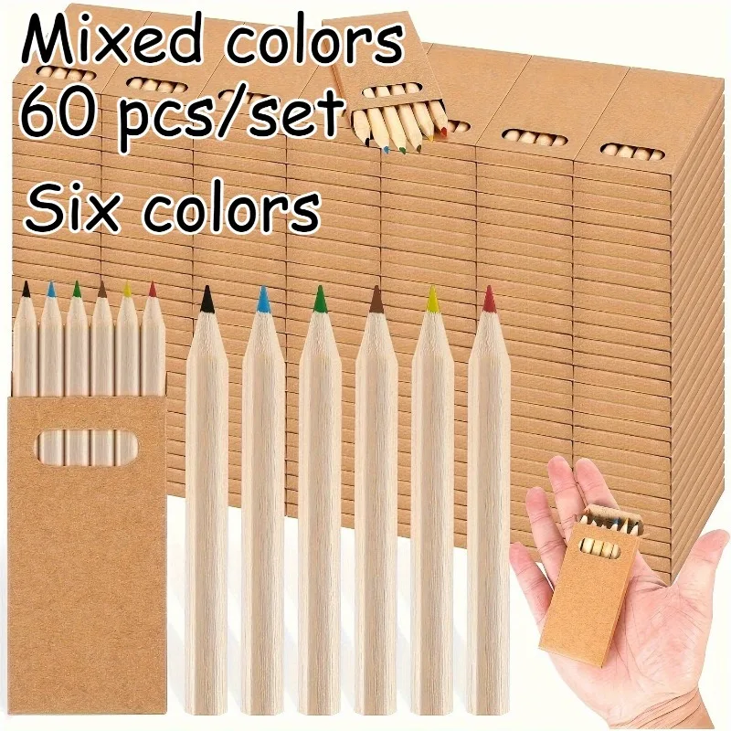 30/60/120개(6개입 1박스) 미니 색연필, 6가지 생생한 색상의 8.89cm 짧은 연필, 공예 및 선물용품용 휴대 가능
