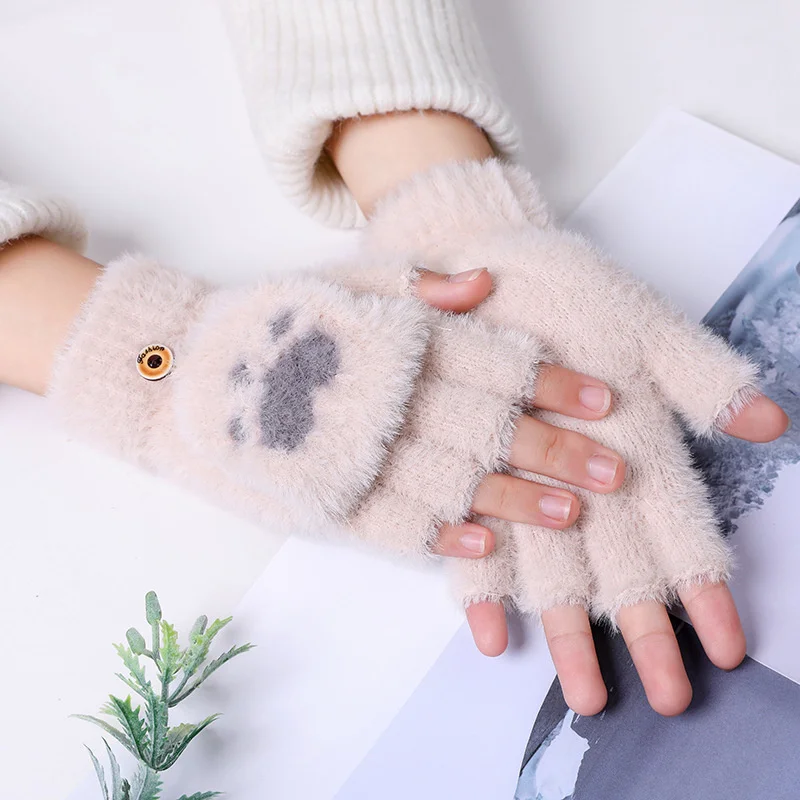 Mink Gloves Cat Claw Fingerless Mittens For Women Men