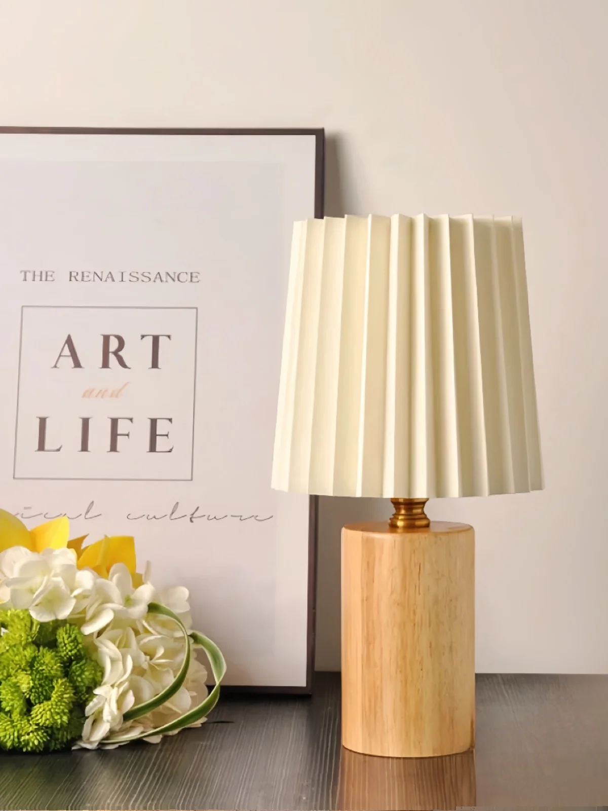 

New Korean style Instagram desk lamp, bedroom bedside atmosphere lamp, retro touch creative solid wood cylindrical base desk lam