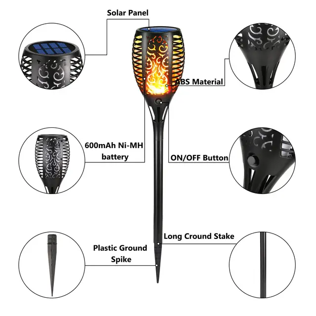 12Db Napenergia Láng Fáklya Tét Lámpák Kültéri Vízálló Kert Led Villogó Dekoráció Gyeplámpa Táj Terasz Udvar Útjára - Image 5