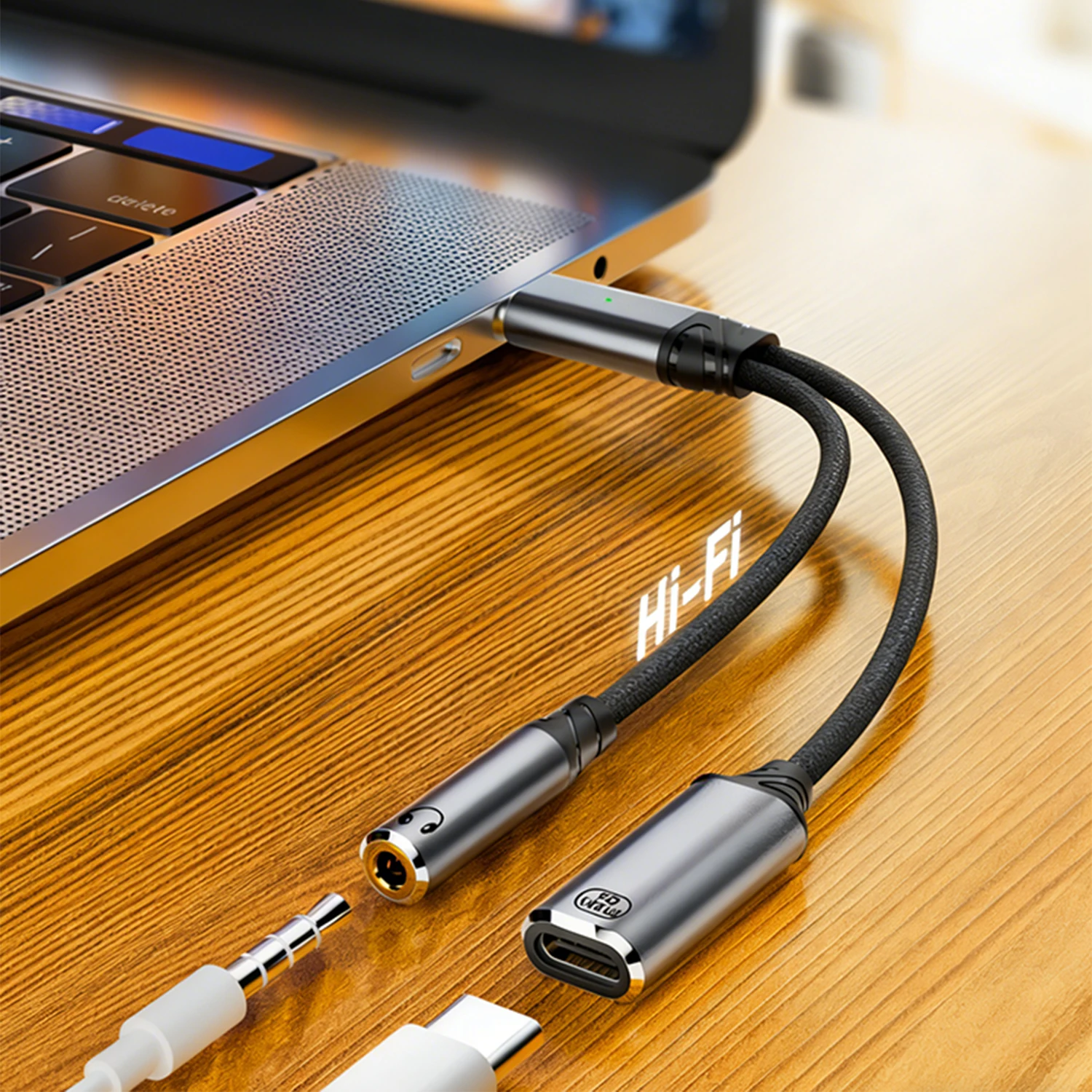 USB C to 3.5mm 2 in 1 헤드폰 충전 어댑터, 100W PD 충전, 타입 C Aux 오디오 잭, 라인 컨트롤 및 통화 지원, 그레이