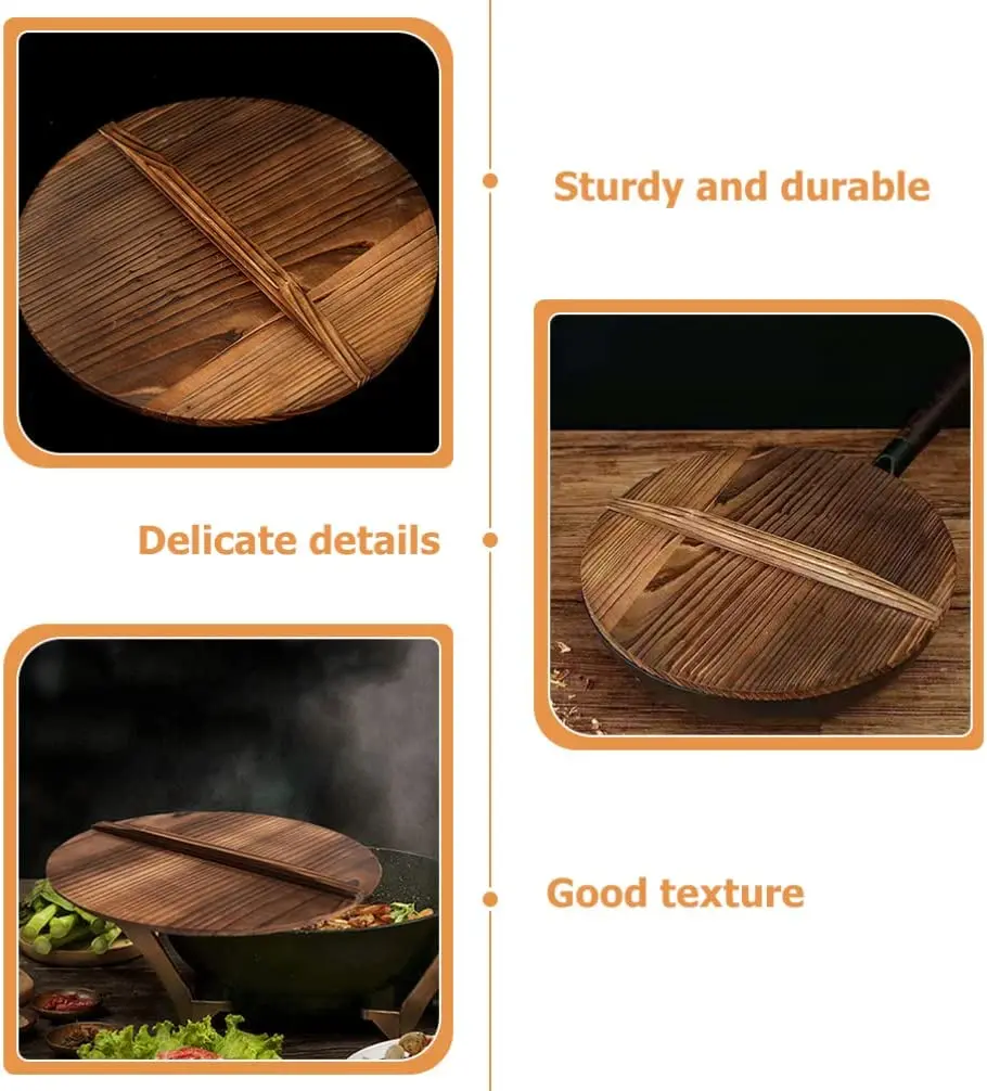 32CM Wooden Wok Lid Round Natural Lid Pot Kitchen Cookware Wood Pan Cover Kitchen Accessories Covers