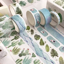 8 Rolls/set Adhesive Masking Tape Set Green Leaves Cactus Flamingo Creative Washi Tapes DIY Scrapbooking Sticker Decorative Tape