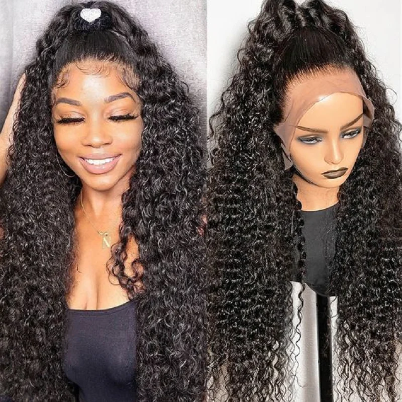 

Soft 180Density 26“ Long Kinky Curly Natural Black Lace Front Wig For Women Babyhair Preplucked Heat Resistant Glueless Daily