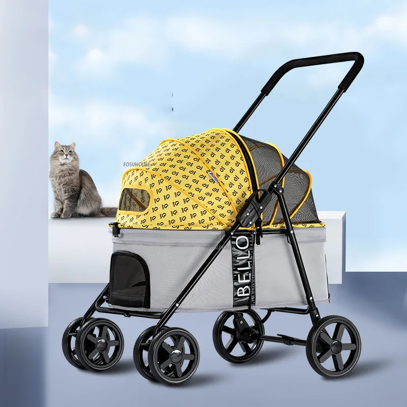 Modern Pet Stroller Lightweight Folding For Animals Cats Dogs Cart 4-wheel  Cart Breathable Outdoor Travel Walk Trolley