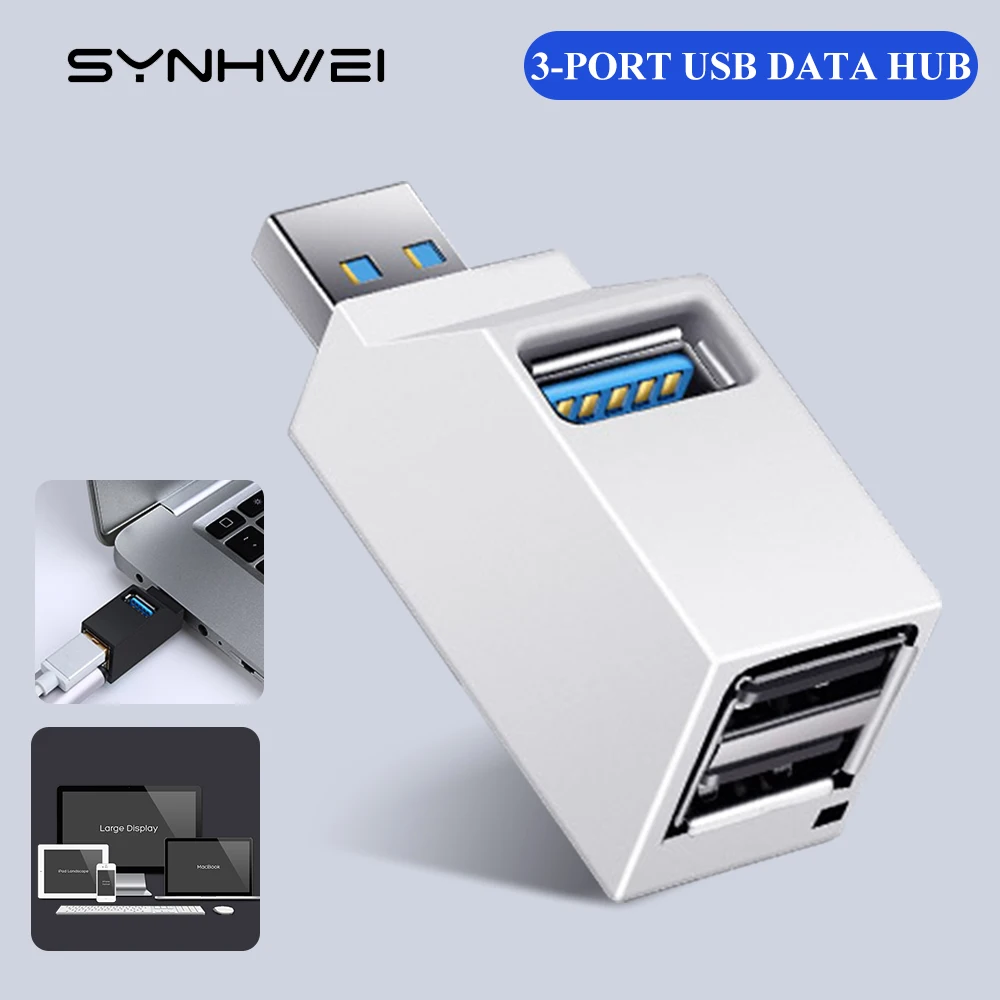 

3 Port USB Hub High Speed Splitter Plug and Play Bus Powered Black White USB 3.0 USB 2.0