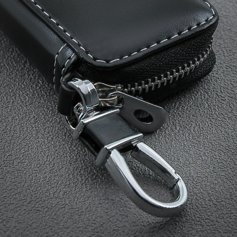 Luxurious Leather Zipper Keychain with Car Emblem Badge