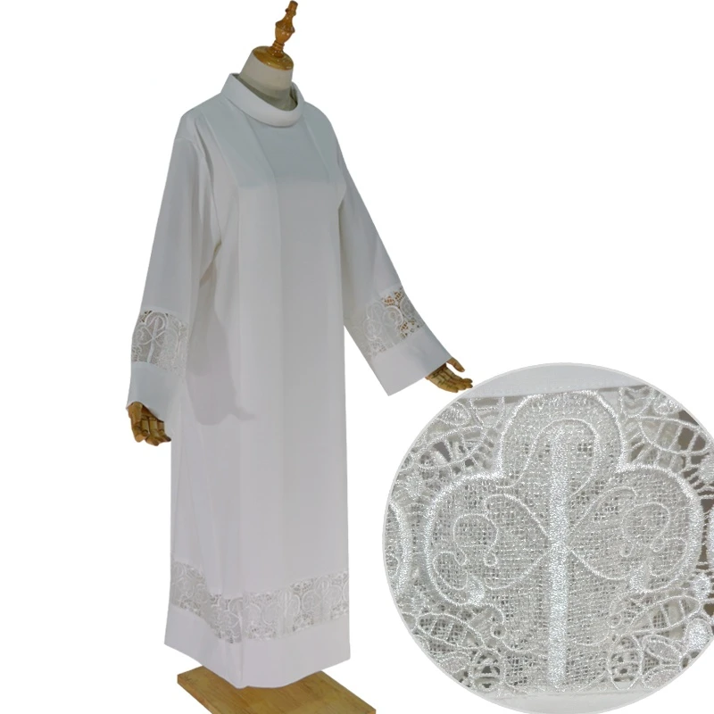 Chiesa Cattolica Sacerdote Pastor Robe Costume Seminarico Surplice Alb Cassock Pizzo Litico Alb Cotone Vestment Abbigliamento Da Lavoro