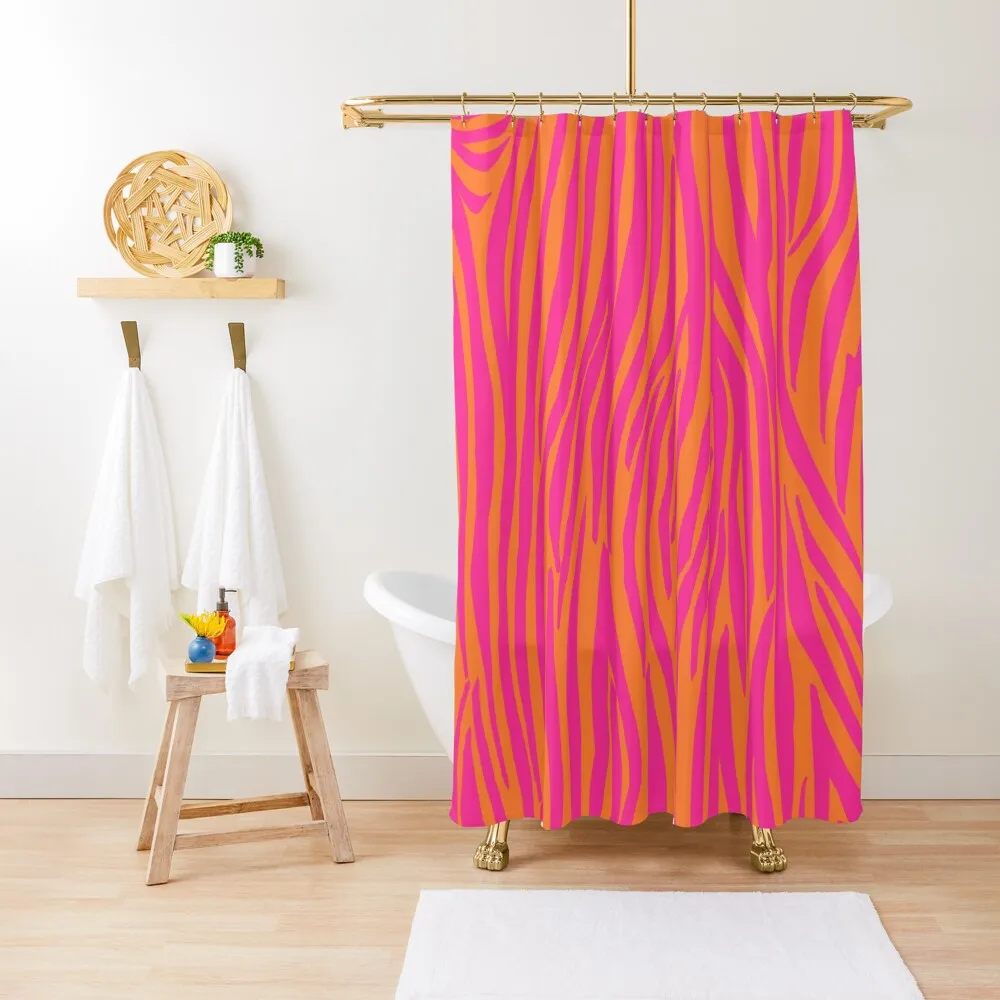 

Pink and Orange Zebra Stripes Shower Curtain Bathtub Curtain Bathroom Shower Curtain Set Bathroom Deco