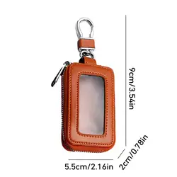 Leather Car Key Case with Zipper and Metal Hook - Premium Key Protector and Coin Holder (BROWN)