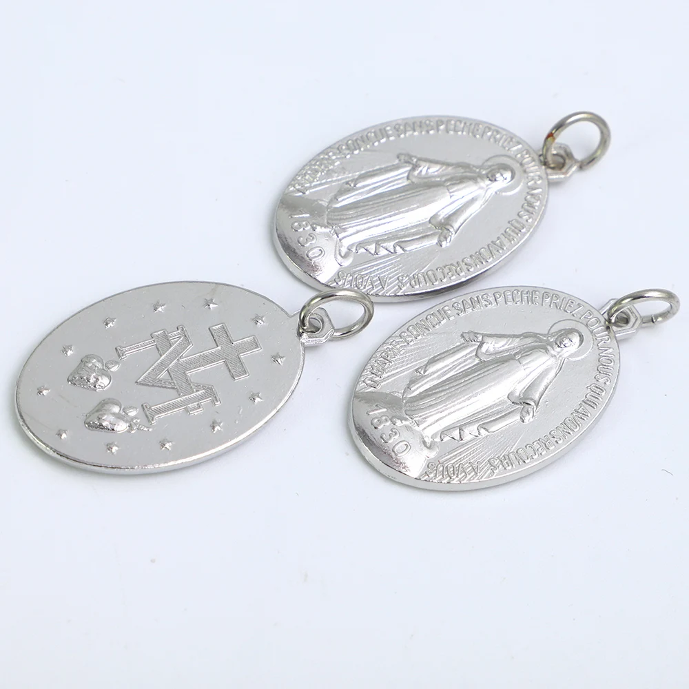 50pcs of Alloy Vintage Miraculous Medal Blessed Mary Pendant with Split Ring 4