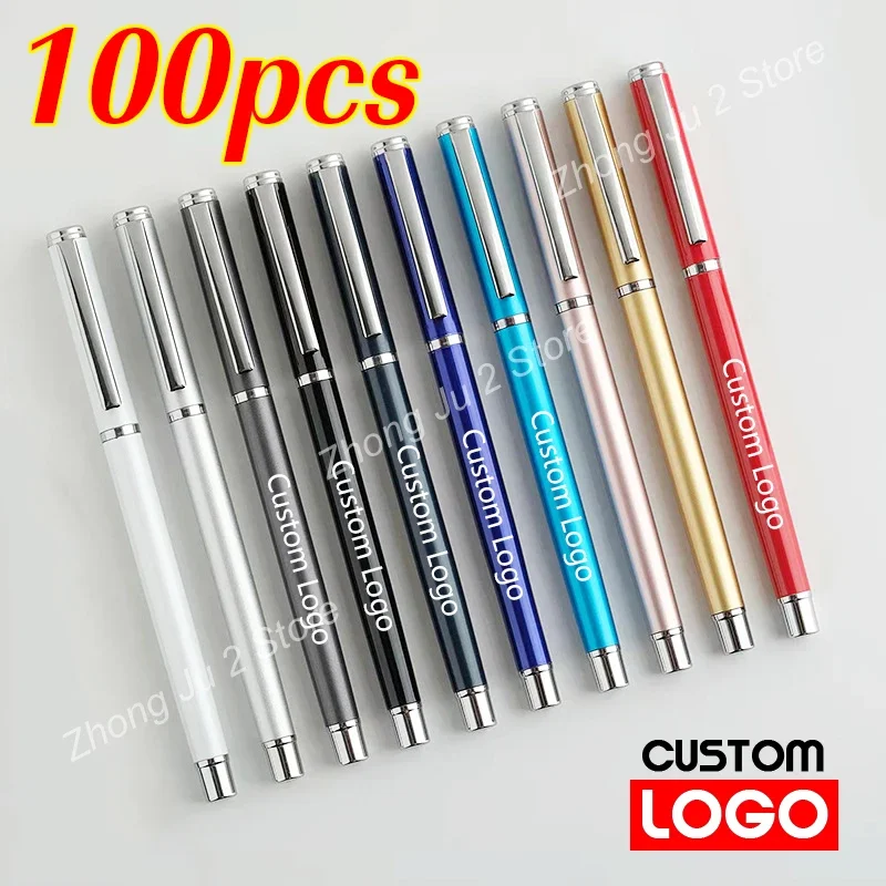 100pcs Metal Advertising Pen Custom Logo Gel Pen Business Signature Pen Lettering Engraved Name School Office Supplies Wholesale