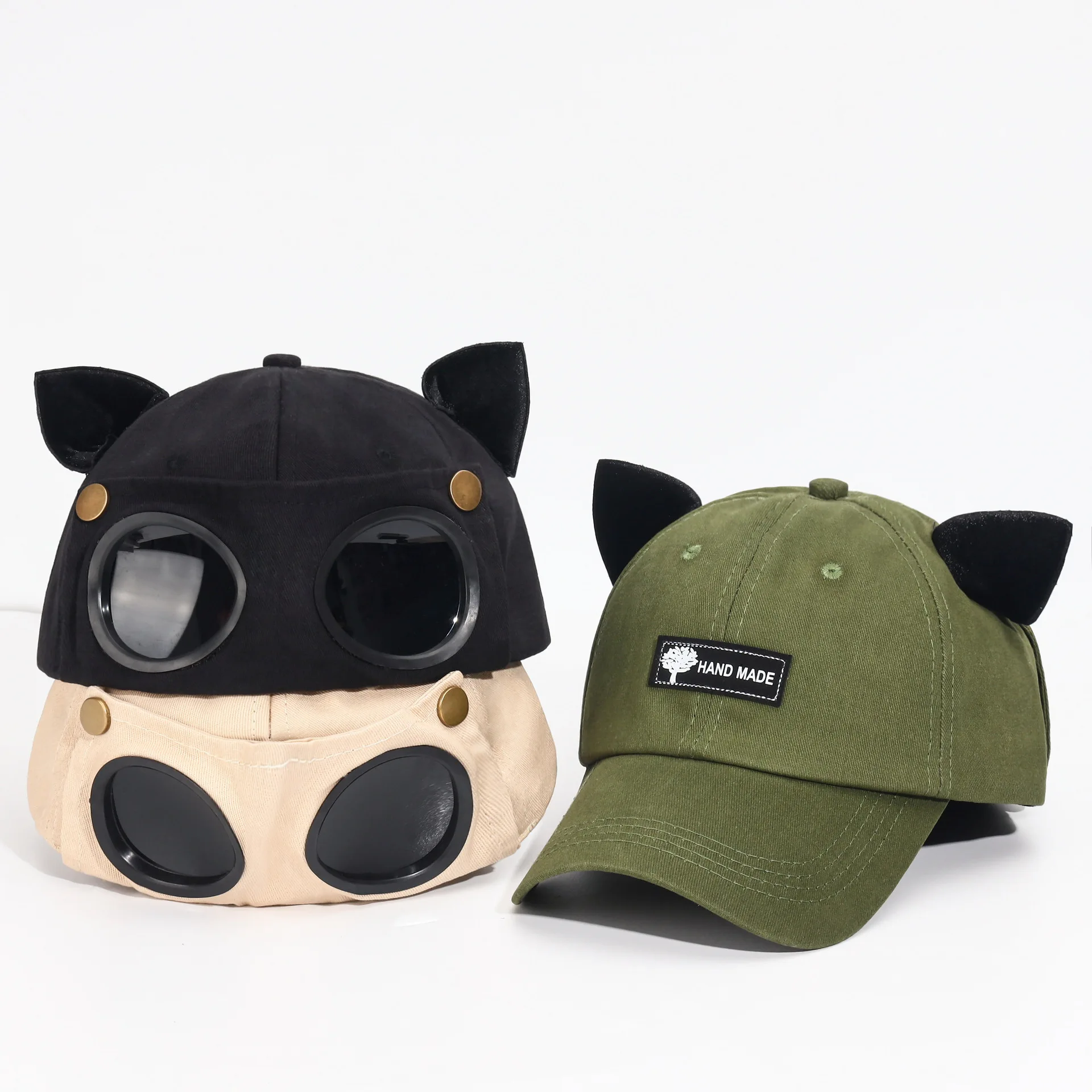 

YHJ Korean Version Versatile Timo Cute Cat's Ears Pilot Hat Glasses Baseball Cap Men and Women's New Sunglasses Cap