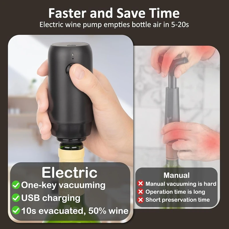 Electric Wine Saver Pump With Wine Stoppers Vacuum Wine Preserver Keep Fresh For Up To 10Days USB Rechargeable wine saver pump