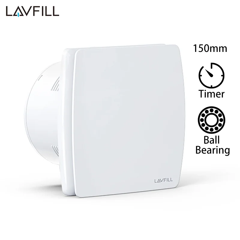 

230V Duct 6" 150MM Ball Bearing Motor Extractor Fan Bathroom Shower Exhaust Fan with Timer Switch Back Valve