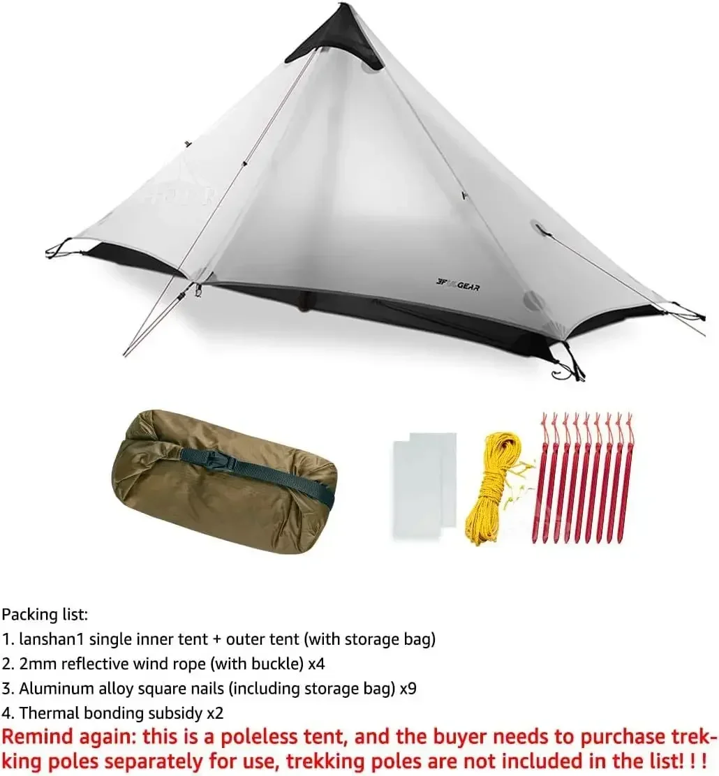 Tent for Outdoor Camping Hiking Ultralight Solo 3F UL GEAR Lanshan1 3/4 Season Tipi Tent Rodless camping tent,portable tent,survival tent