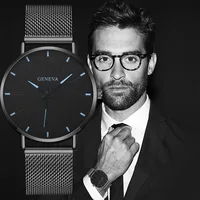 GENEVA Top Brand Mens Watches Fashion Ultra Thin Steel Mesh Belt Quartz Watch Men Simple Business Male Wrist Clock Reloj Hombre 1