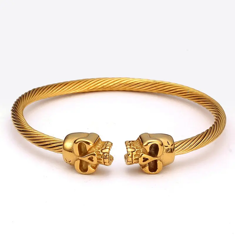 

Black Stainless Steel Braided Open Cuff Skull Men Bracelets High Quality Charms Sporty Bangles Trendy Male Jewelry