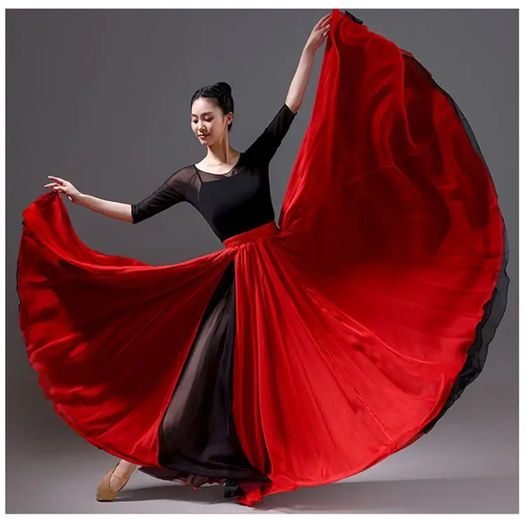 720 Degree Women Classical Modern Dance Training Skirt Elegant Ethnic Double Chiffon Performance Swing Skirt Wrap Ethereal Skirt 5