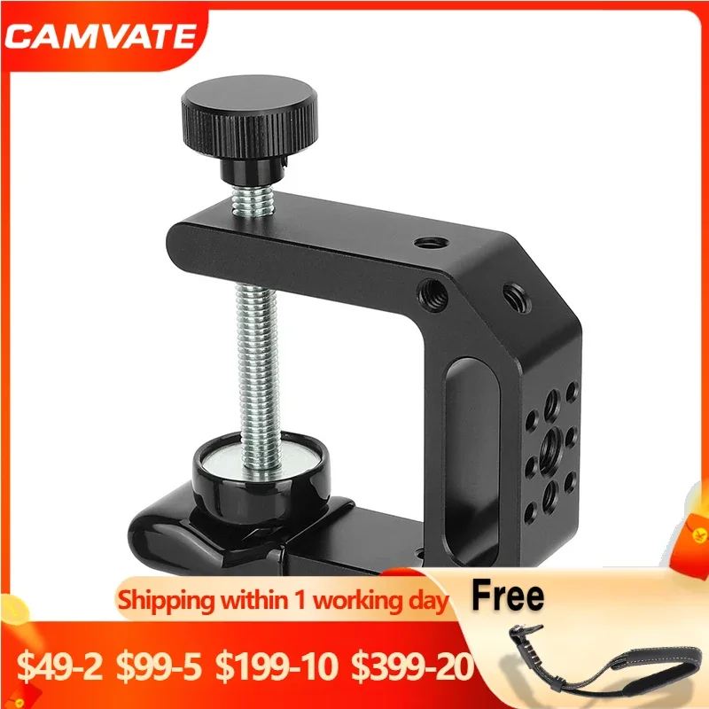 

CAMVATE C Clamp Desk Mount 2.25" Neck with Multiple 1/4"-20 and 3/8"-16 Threads For Lightweight Camera Monitor ARRI Accessory