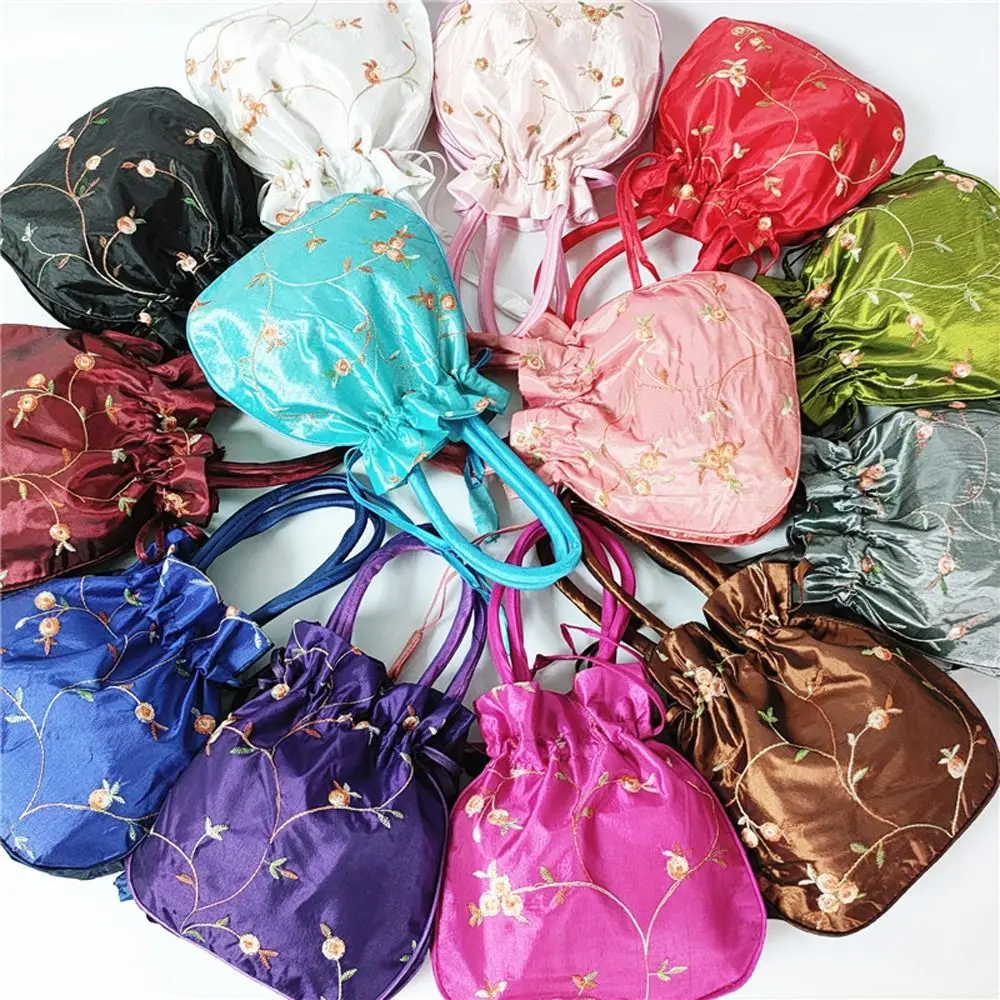 Ethnic Style Casual Money Bags Retro Fashion Drawstrings Small Storage Jewelry Packing Women Embroidery Handbags