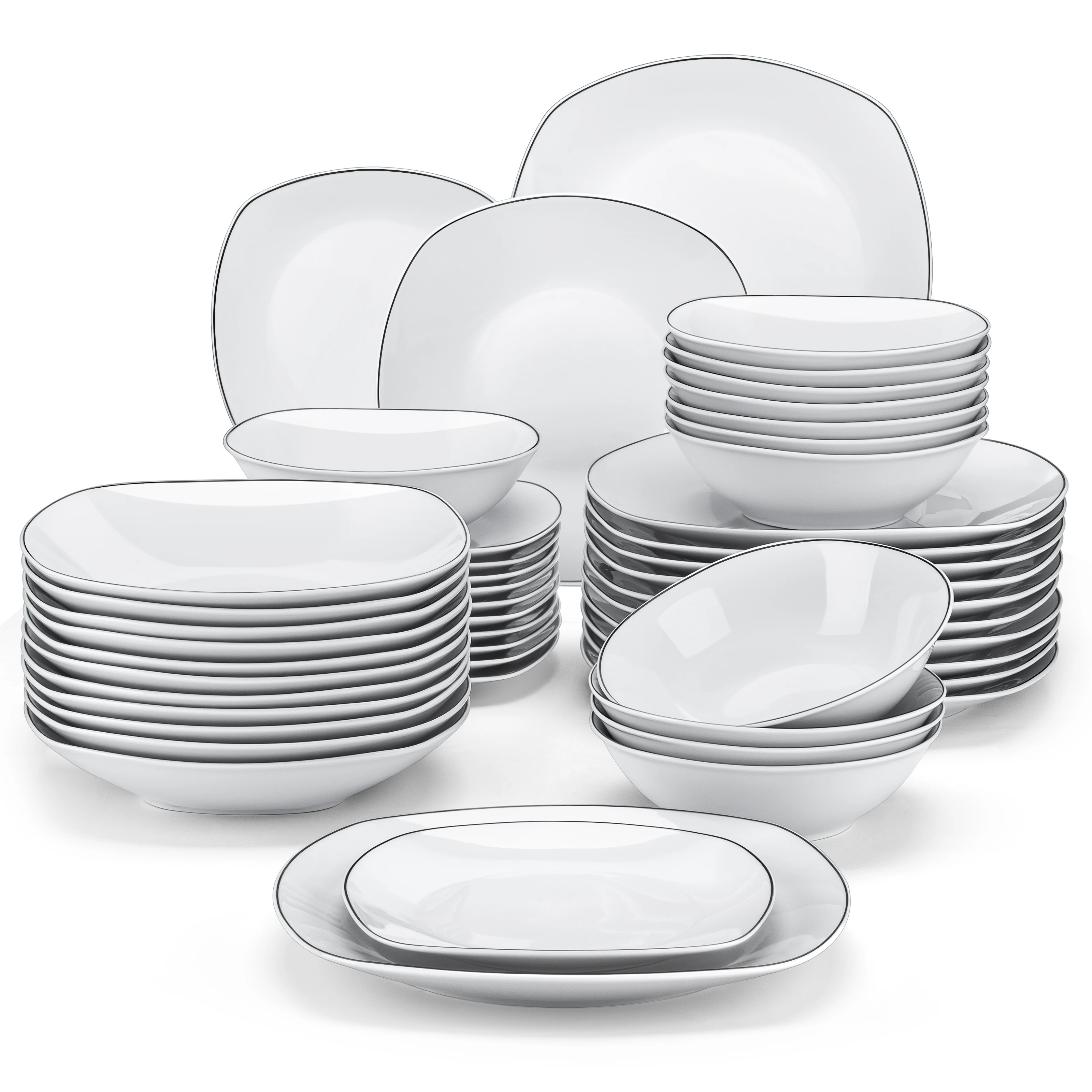 MALACASA, Series Julia, 18-Piece Dinner Sets Ivory White Porcelain