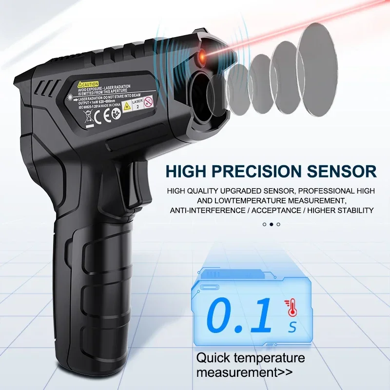 

Mestek Digital Infrared Thermometer Laser IR Termometro LCD Screen Temperature Gun Humidity Pyrometer Electronic Thermometer