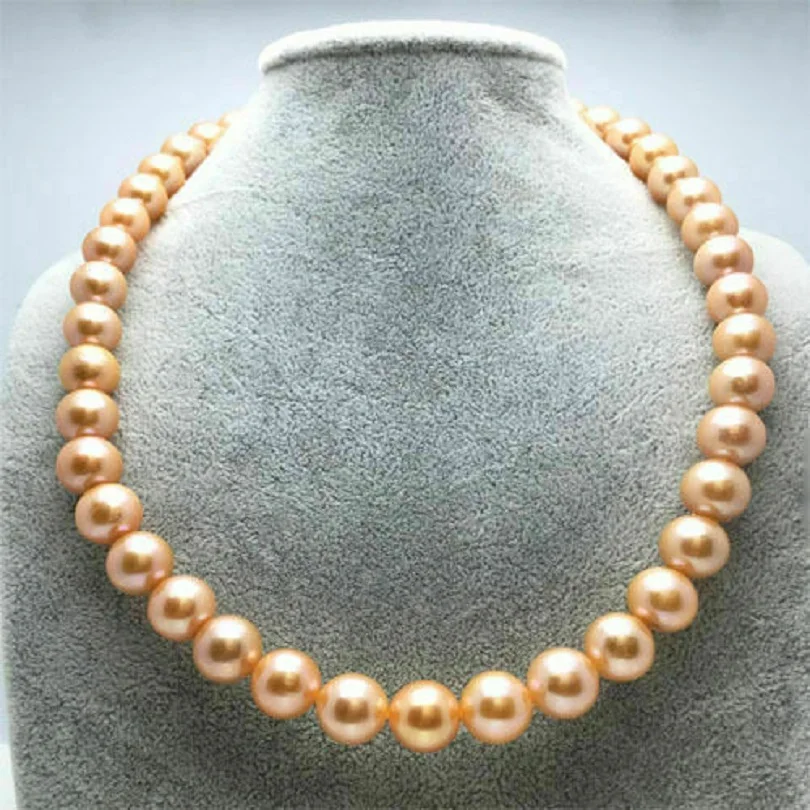 

18 inch Gorgeous AAAA 9-10mm south sea round pink pearl necklace 14K Gold