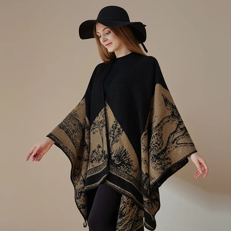 

New Classic Shawl Warm Scarf Capes Overlay Thickened Knitted Shawl Cloak for Women