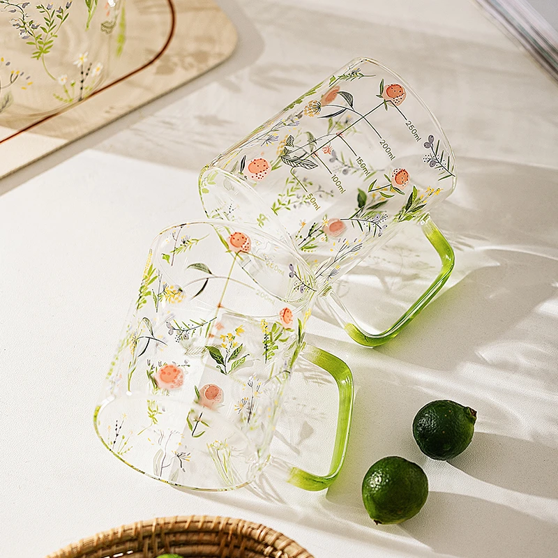 Glass Cold Water Bottle High Temperature Resistant Household Teapot Cup Set Pastoral Plant Printing Juice Drink Bucket Kettle