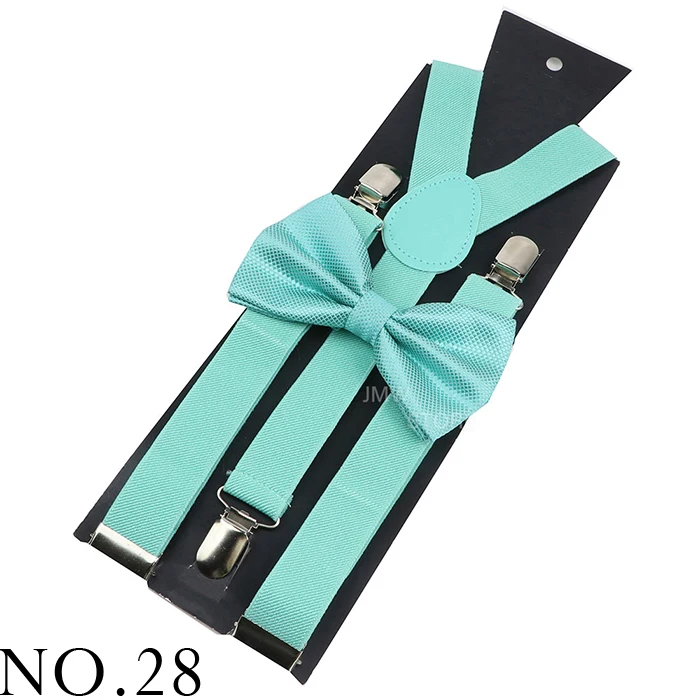 Adjustable Elastic Leather Suspenders Bowtie Set Men Women Baby Blue Braces Straps For Wedding Y-Back Shirt Accessories Gift