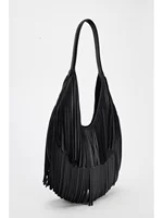 PU Fashion Crossbody Bag Large Capacity Women Tassels Shoulder Bag Minimalist Fringe Hobo Bag Solid Color for Party Vacation