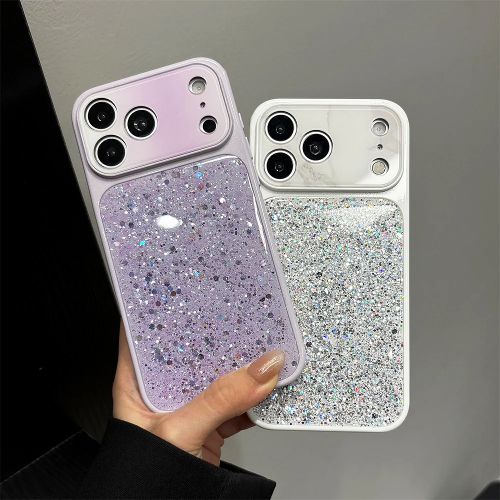 Luxury Glitter Sequins Glossy Phone Case with Gradient Lens Protection and Shockproof Bumper Design