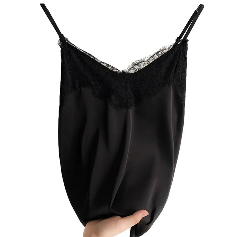 Description Picture 3 of itemWomen Summer Vest Lace Patchwork Backless Spaghetti Strap V Neck Silky Soft Casual Sexy Tank Tops Women Sexy Lace Camisole Top