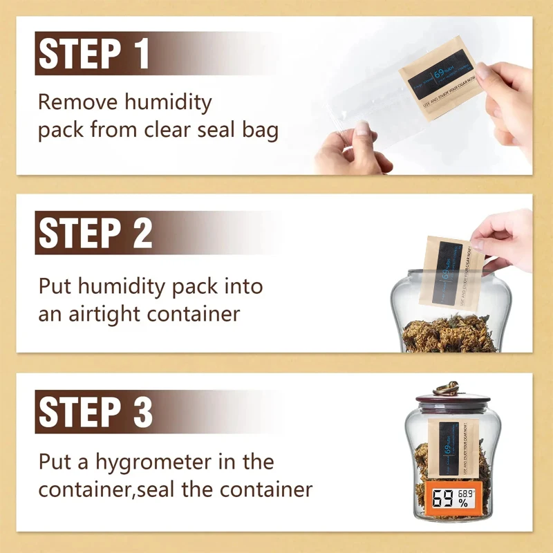Humidor Packets 60/8 Grams humidity cigar 69% 2-Way Humidity Control Humidor Relative Humidity Packs for Cigar Humidifier Bags 3