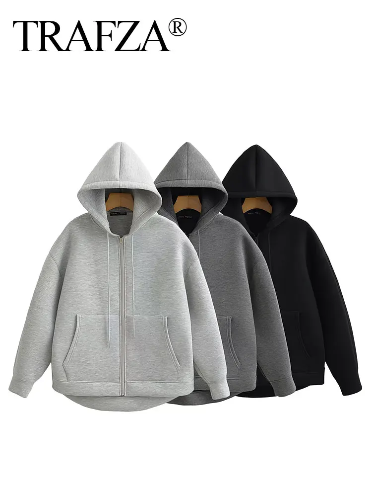 トップス melt the lady hood tops gray Women's Solid Basic Loose Hoodie Top Fleece Long Sleeve