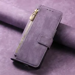 Premium 2 - in - 1 Detachable Zipper Leather Wallet Case with Magnetic Cover - Galaxy Z Fold 8 Ultra (PURPLE)