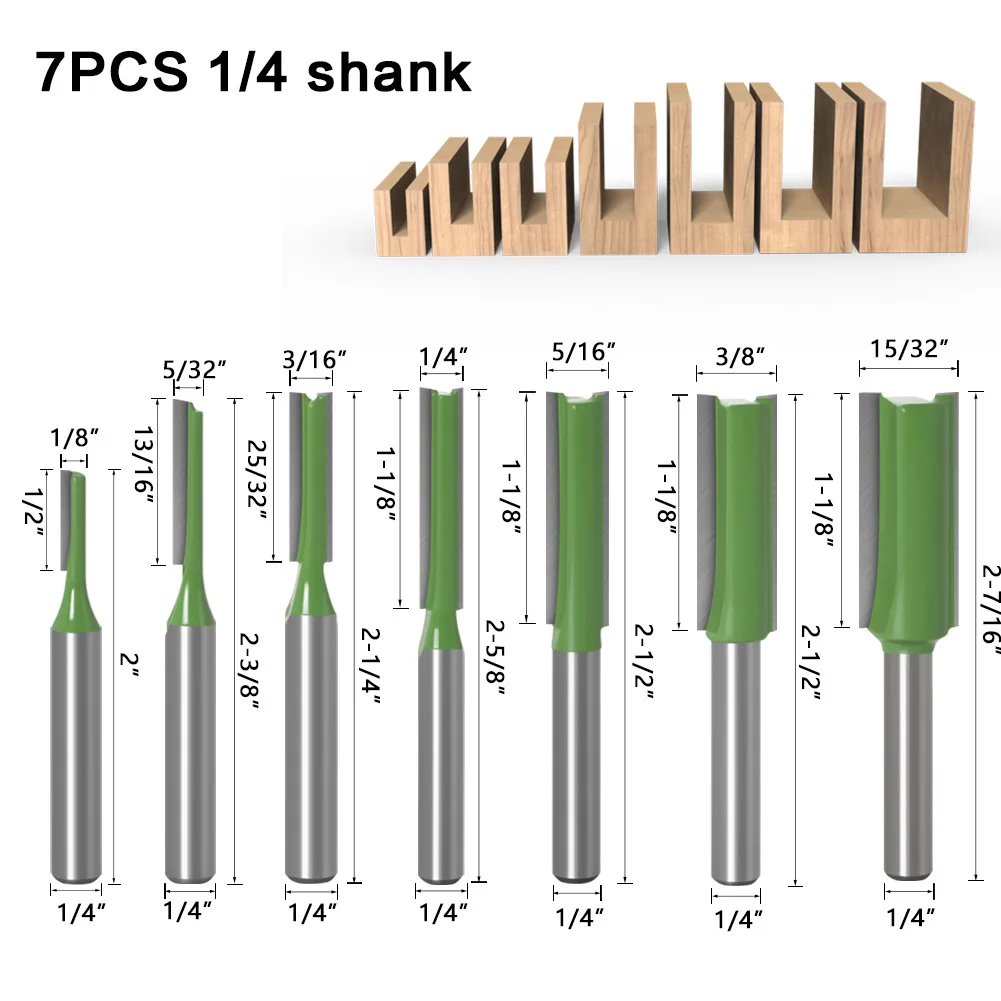 7Pcs 1/4 Inch Shank Single Double Flute Straight Bit Milling Cutter for Wood Router Bit Woodwork Tool