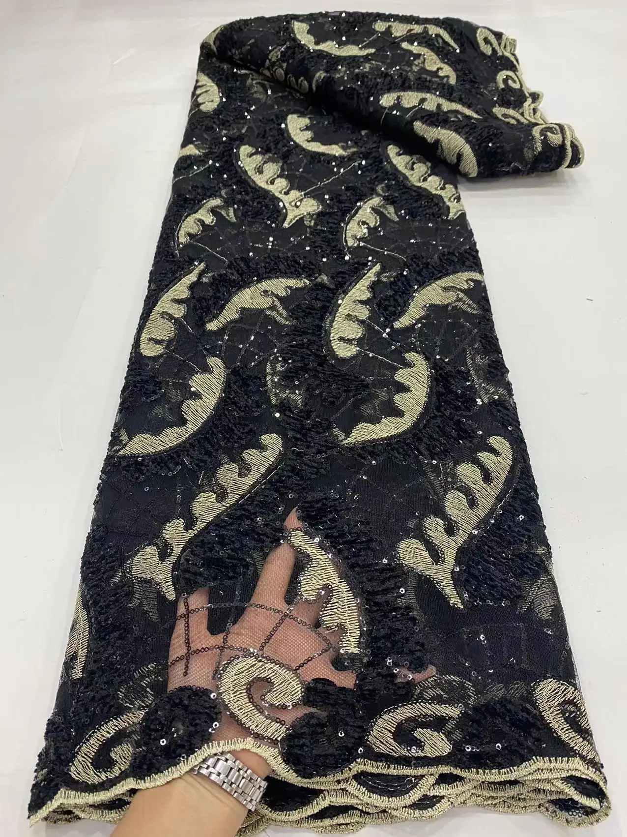 

Fashion Black Hot Sale African Cord Lace Fabric 2022 High Quality French Lace Fabric Nigerian Mesh Tulle Lace For Wedding Dress