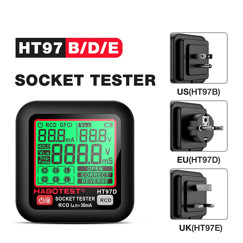 Digital Socket Tester US EU UK Voltage Test Socket Detector Smart Detector with HD Backlit Screen Leakage Protection Detection 2